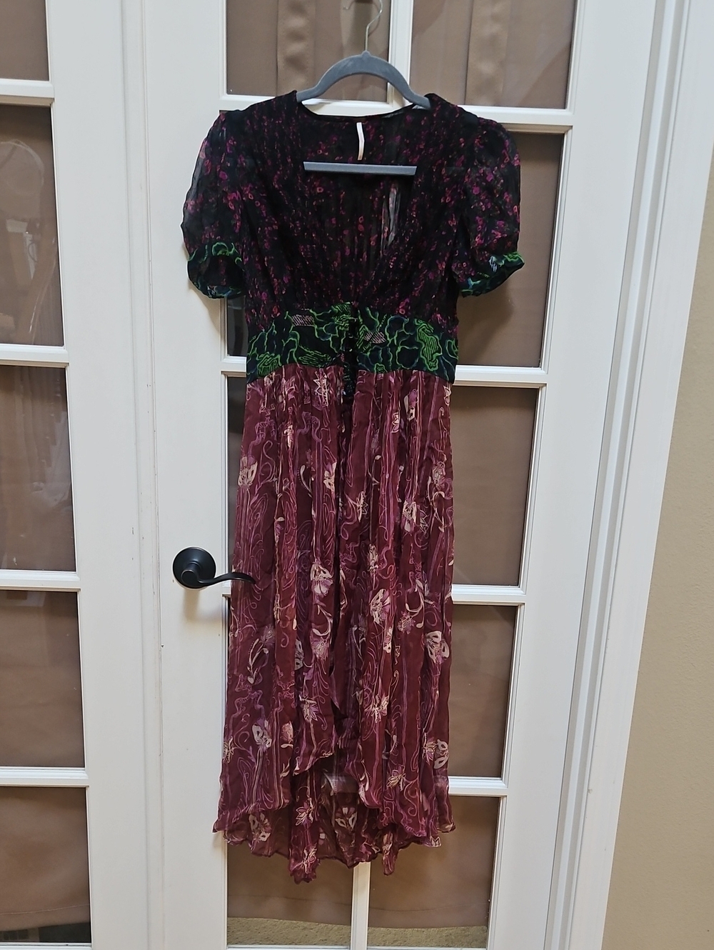 Free People Burgundy and Green Sheer Top/ Duster